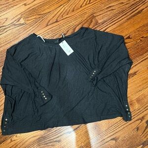 Oat New York Black Long Sleeve Top with Button Accents
